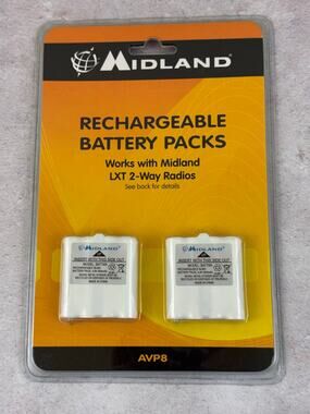 Midland AVP8 Two Rechargeable Battery Packs For Midland 2-Way Radios, NEW/SEALED